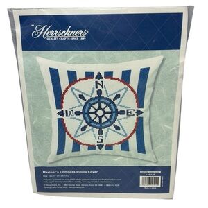 Herrschners Mariner's Compass Pillow Cover Stamped Cross Stitch Kit NEW